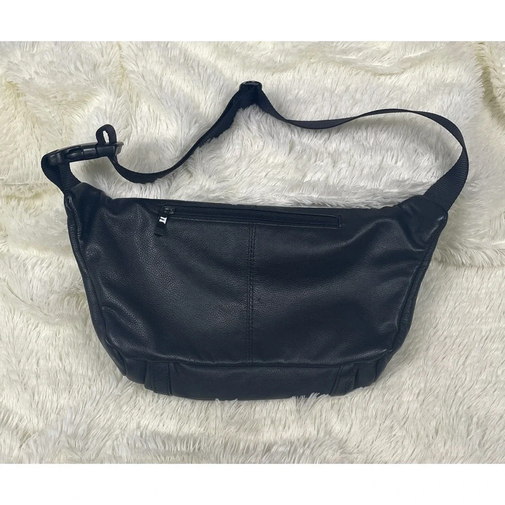 Hammacher Schlemmer Genuine Leather Black Waist Bag Fanny Pack Travel Bag